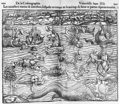 Sea and terrestrial monsters, illustration from Cosmographia Universalis, by Sebastian Munster (1489-1552) بواسطة سيباستيان مونستر