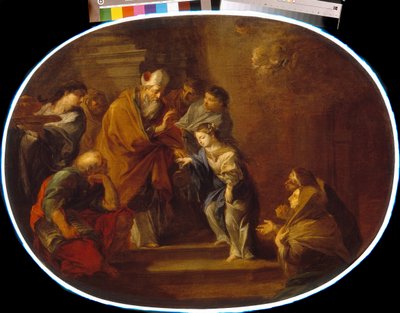 La Presentation de la bienheureuse Vierge Marie - Peinture de Sebastiano Conca (1680-1764)، huile sur toile، 89x119 cm - عرض مريم العذراء المباركة ، زيت على قماش رسم بواسطة Sebastiano Conca - متحف State A Pushkin للفنون الجميلة ، موسكو بواسطة سيباستيانو كونكا