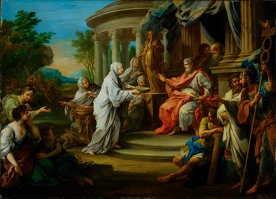 العذراء البتول توتشيا أمام نوما بومبيليوس (لوحة على قماش) بواسطة سيباستيانو كونكا