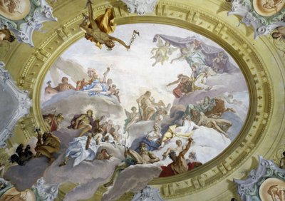 تأليه هرقل. لوحة جدارية لسيباستيانو ريتشي (1659-1734). قصر ماروتشيلي فينسي، فلورنسا. بواسطة سيباستيانو ريتشي