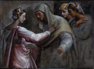 الزيارة - مريم وإليصابات بواسطة سيباستيانو ديل (حوالي 1485 - 1547) بيومبو
