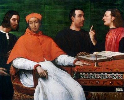 الكاردينال باندينيلو سولي ، سكرتيره ، واثنين من الجغرافيين ، 1516. بواسطة سيباستيانو ديل بيومبو