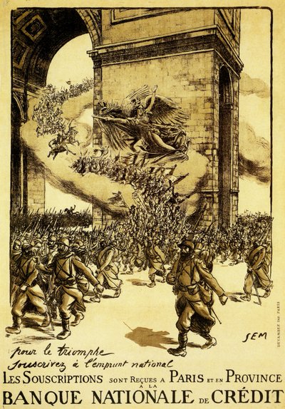 ملصق سياسي. فرنســـا 1917. باسم الانتصار، التزم بالقرض الوطني. بواسطة شيم (1863 1934)