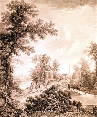 منظر للمسلة Connetable في Gatchina ، نقشها إيفان دميترييفيتش تيليجين (مواليد 1779) ، حوالي 1800 (نقش بالنقش) بواسطة السائل المنوي فيدوروفيتش شيدرين