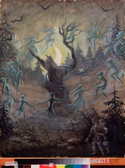 ليلة عشية إيفان كوبالا (الفولكلور الروسي يعادل عيد القديس يوحنا ، منتصف الصيف) - رسم لسيرجي يوريفيتش سوديكين (سيرج سوديكين) (1882-1946) ، تمبرا على الخشب ، الفن الروسي ، ص بواسطة سيرجي يوريفيتش سوديكين