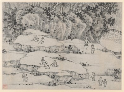 اثنا عشر مناظر لـ Tiger Hill ، Suzhou: The Nodding Stone Terrace ، Tiger Hill ... ، بعد 1490. بواسطة شين زو