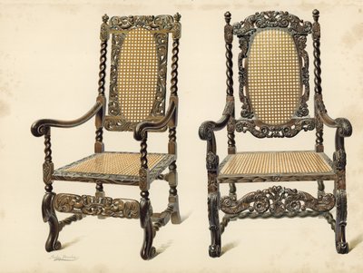 كرسي ، ممتلكات P Macquoid ؛ كرسي ، ممتلكات Arthur S Cope (chromolitho) بواسطة شيرلي تشارلز Llewellyn Slocombe