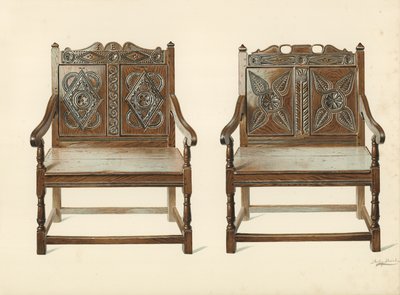 الكراسي البلوط المزدوجة (الويلزية) ، ملكية H Clarence Whaite (chromolitho) بواسطة شيرلي تشارلز Llewellyn Slocombe