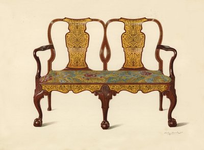 الجوز الأريكة المطعمة بالماركتري ، ملكية بيرسي ماكوويد (chromolitho) بواسطة شيرلي تشارلز Llewellyn Slocombe