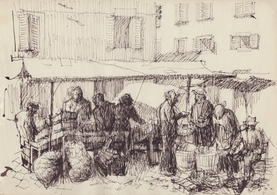 مشهد السوق ، إيطاليا ، عام 1950. بواسطة شيرلي ماركهام