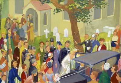 مجموعة الزفاف في ساحة الكنيسة ، عام 1948. بواسطة شيرلي ماركهام