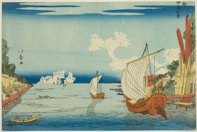 منظر لجزيرة تسوكودا (Tsukudajima no kei) ، من سلسلة "Eastern Capital (Toto)" بواسطة Shotei Hokuju