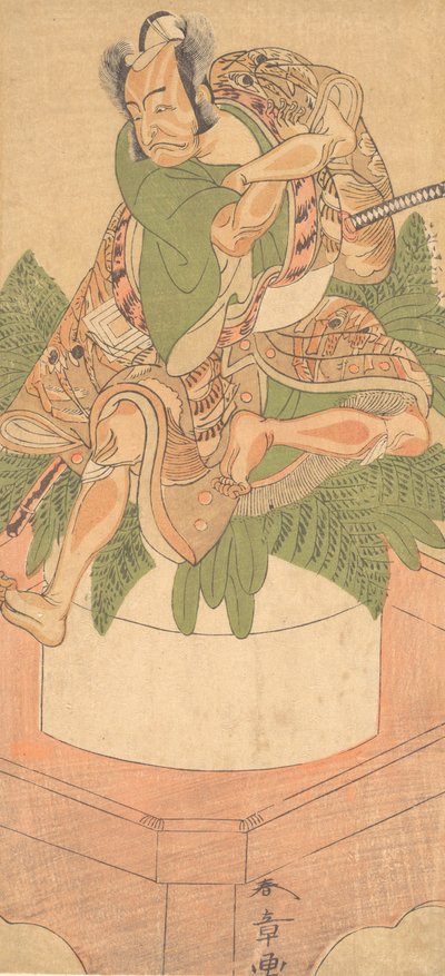 الرابع Ichikawa Danjuro كخادم Yakko جالسًا على كعكة كبيرة من Mochi ... ، 1772. بواسطة شونشو