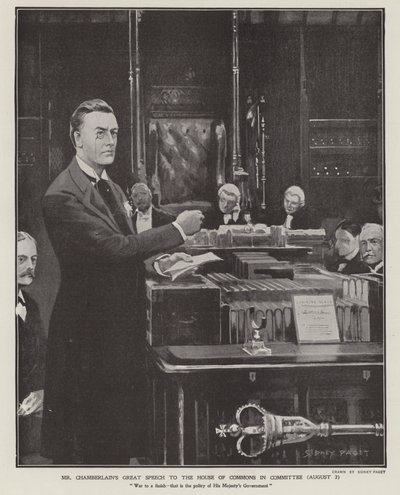 خطاب جوزيف تشامبرلين حول حرب البوير في مجلس العموم في 2 أغسطس 1901 (ليتو) بواسطة سيدني باجيت
