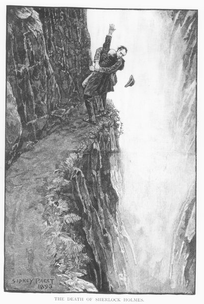 "وفاة شرلوك هولمز" ، رسم توضيحي لـ "المشكلة الأخيرة" بقلم آرثر كونان دويل (1859-1930) ، نُشر في "مجلة ستراند" ، ديسمبر 1893 بواسطة سيدني باجيت