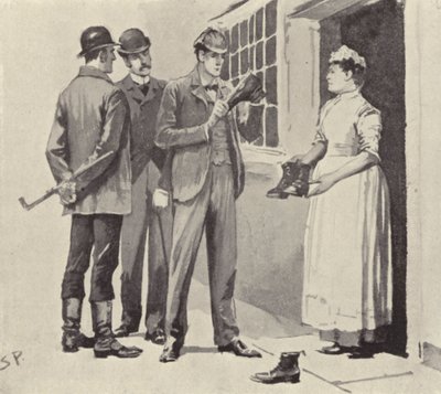 أظهرت لنا الخادمة الأحذية: مشهد من قصة شرلوك هولمز The Boscombe Valley Mystery ، بقلم آرثر كونان دويل (ليثو) بواسطة سيدني باجيت