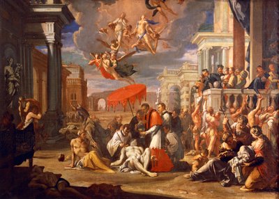 St. Charles Borromero administering Holy Communion to plague victims in 1576, by Sigismund Caula (1637-1713), oil on canvas, 97x147 cm بواسطة سيجيسموندو كاولا