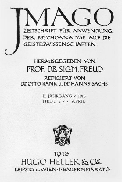 الغلاف الأمامي لمجلة "Imago" ، التي نشرها Hugo Heller و Leipzig و Vienna ، أبريل 1913 بواسطة سيغموند فرويد