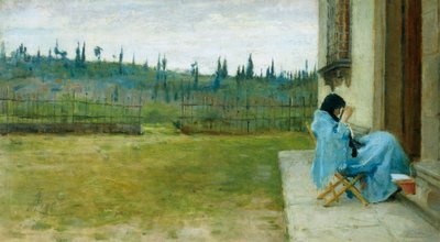 سيدة في العمل ، لسيلفسترو ليجا (1826-1895) ، زيت على قماش ، 22x40 سم بواسطة سيلفسترو ليجا