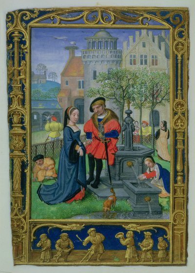 أضف 24098 f.21v April: Courting ، من كتاب الصلوات أو كتاب الجولف ، حوالي 1520-30 (ورق) بواسطة سيمون (ورشة عمل) بينينغ