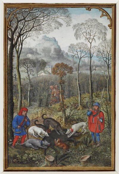 إضافة MS 18855 f.108v التقويم المصغر لشهر ديسمبر الذي يظهر صيد الخنزير الرق) بواسطة سيمون بينينج