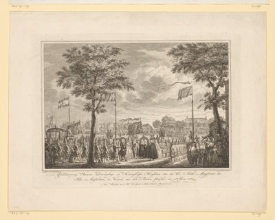 وداعًا لـ Willem V وزوجته في Buiten Amstel ، 1768 وداعًا للهدوء والسمو الملوكي فان دن إد: Eightb: قاضي مدينة أمستيلدام ، ومغادرة دن بويتن أمستل ، الرابع من يونيو 1768 (العنوان على الكائن) صورة بواسطة سيمون فوكي