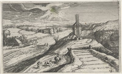 منظر التلال مع طاحونة هوائية مناظر طبيعية مختلفة (عنوان السلسلة) Topographia vararum regionum (عنوان السلسلة) بواسطة خوسيه فان ليير