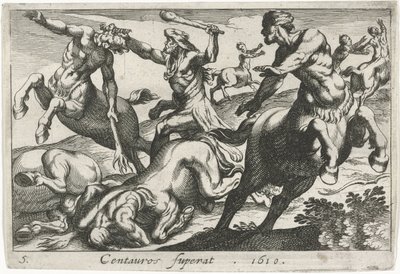هرقل يقاتل القنطور Centauros superat (العنوان على الكائن) ثيمات هرقل (عنوان المسلسل) بواسطة انطونيو تمبيستا