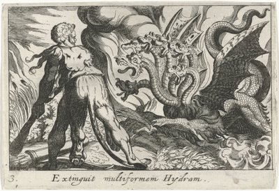 هرقل يقاتل هيدرا Lernaean Extinguit multiforms Hydram (العنوان على الكائن) ثيمات هرقل (عنوان المسلسل) بواسطة انطونيو تمبيستا
