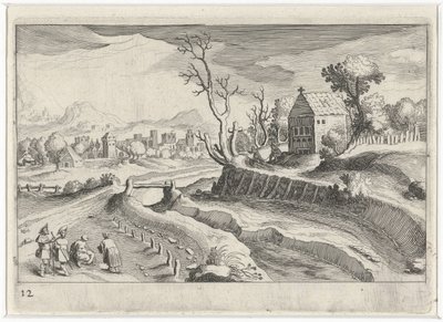 منظر التلال مع مصلى المناظر الطبيعية في جنوب أوروبا (عنوان السلسلة) Topographia variarum regionum (عنوان السلسلة) بواسطة هندريك هونديوس (الأول)