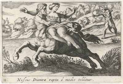 Nesus يحاول هز Deïanira te إزالة رباط ديانيرا من الوسط (العنوان على الشيء) موضوع Herculische (عنوان السلسلة) بواسطة انطونيو تمبيستا