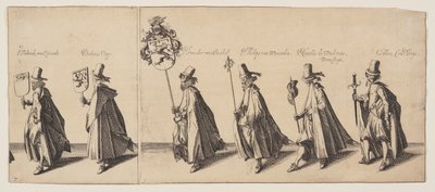 موكب من ستة أشخاص يسبقهم حصان، من جنازة برودرود بواسطة Simon Frisius