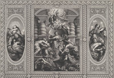 جيمس الأول عيّن تشارلز ملكًا لاسكتلندا في المركز ، مينيرفا يرفع الجهل في عام 1720. بواسطة سيمون جريبيلين