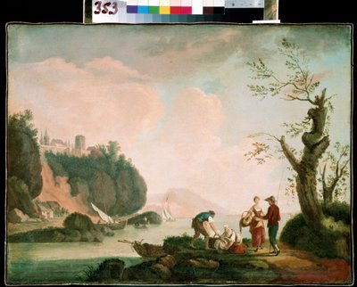 الصيادون. لوحة لسيمون ماثورين لانتارات (1729-1778). زيت على قماش. الفن الفرنسي ، روكوكو. متحف ميخائيل كروشيتسكي للفنون ، سيفاستوبول (سيفاستوبول) أوكرانيا بواسطة سيمون ماثورين لانتارات