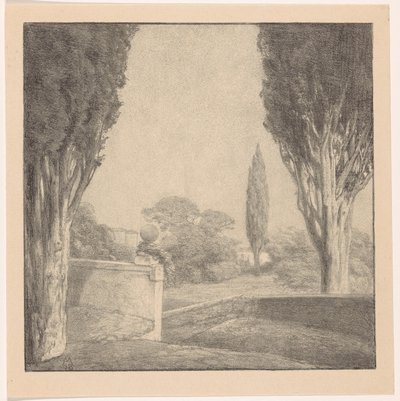 المناظر الطبيعية مع الجدار والسرو الذاكرة (العنوان الأصلي) بواسطة سيمون مولين