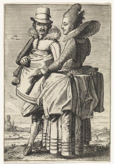 رجل وامرأة يرتدون ملابس على طراز عام 1625 بواسطة إساياس فان دي فيلدي (ربما)