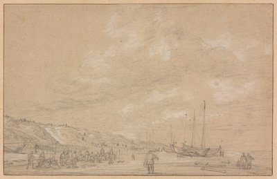 صيادون يجففون الشباك على شاطئ شيفينينجن بواسطة سيمون دي فليجر