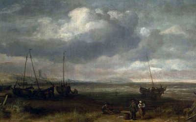 شاطئ البحر في شيفينينغن مع قوارب الصيد بواسطة سيمون دي فليجر