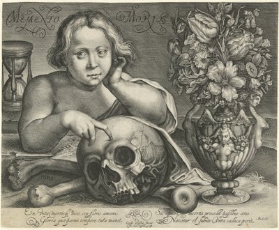 طفل مع جمجمة (فانيتاس) Memento Mori (العنوان على الكائن) بواسطة سيمون فان دي باس