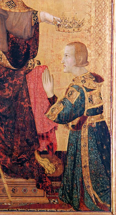 سانت لويس من تولوز (1274-97) يتوج شقيقه روبرت أنجو (1278-1343) من مذبح سانت لويس في تولوز ، 1317 (درجة الحرارة على اللوحة) (تفاصيل 183716) بواسطة سيمون مارتيني
