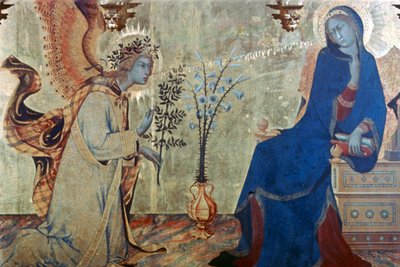 البشارة وقديسين ، التفاصيل ، 1333 بواسطة سيمون مارتيني