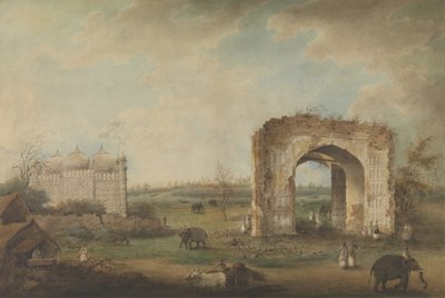 منظر لمسجد وبوابة في متجهيل ، كاليفورنيا. 1814-23. بواسطة سيتا رام.