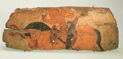 درع ، تم العثور عليه في أنقاض قلعة الزرادشتيين (قلعة الزرادشتيين) ، في أواخر القرن السابع عشر وأوائل القرن الثامن عشر (الخشب والجلد والطلاء) بواسطة Sogdian Sogdian