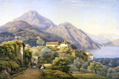 كومو. ميناجيو. لوفينو وجبل جروما. 1840. رسم س. كورودي. ميناجيو ، كومو. . بواسطة سليمان كورودي