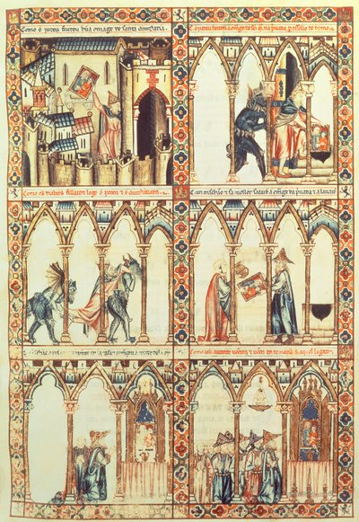 102-0002738 TI. Cantiga 34 ، رسم توضيحي من "Cantigas de Santa Maria" ، تم إجراؤه تحت إشراف ألفونسو العاشر ("الحكيم") ملك قشتالة وليون (1221-1284) (رق) (انظر أيضًا 68647) بواسطة المدرسة الاسبانية