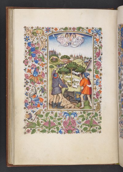 أضف MS 50004 f.32v البشارة للرعاة ، من "كتاب الصلوات" (الحبر واللون والذهب على ورق) بواسطة المدرسة الاسبانية