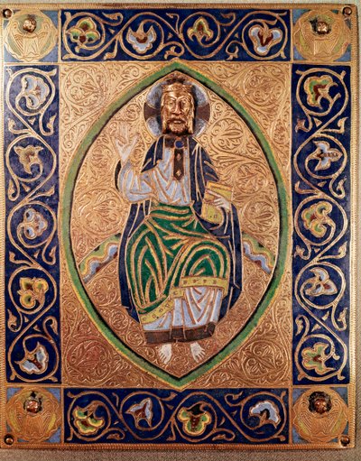 المسيح بانتوكراتور 'صفيحة معدنية مذهب وإيمو من المدرسة الإسبانية بواسطة المدرسة الاسبانية