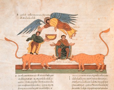 دانيال في دين ليون ، من الكتاب المقدس القوطية الموزارابية للقديس إيسيدوريس ، ص. 325 v ، 960 م (درجة الحرارة على الرق) بواسطة المدرسة الاسبانية