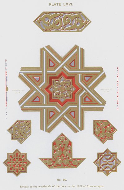 تفاصيل الأشغال الخشبية لباب Hall of Abencerrages (لون ليثو) بواسطة المدرسة الاسبانية
