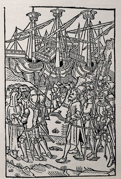 نقش في تاريخ فيسباسيان ، طُبع عام 1495 في سرقسطة (رسم توضيحي باللونين الأبيض والأسود) بواسطة المدرسة الاسبانية